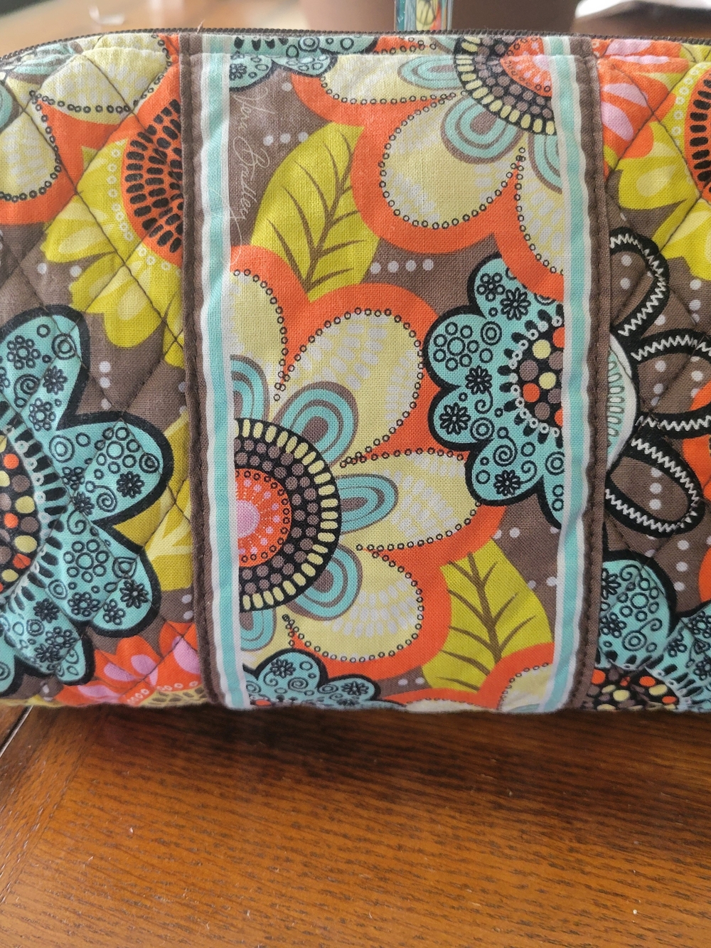 Vera Bradley Large Lined Makeup Bag in Teal, Orange, Yellow and Brown